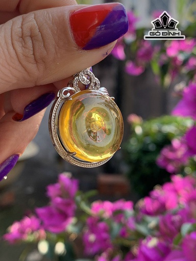 Mặt Dây Chuyền Đồng Điếu Đá Hổ Phách Cao 21 Ngang 6,7 (mm) 4g