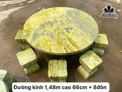 Bộ Bàn 8 Đôn Đá Serpentine Cao 66 Đường Kính 148 (cm)