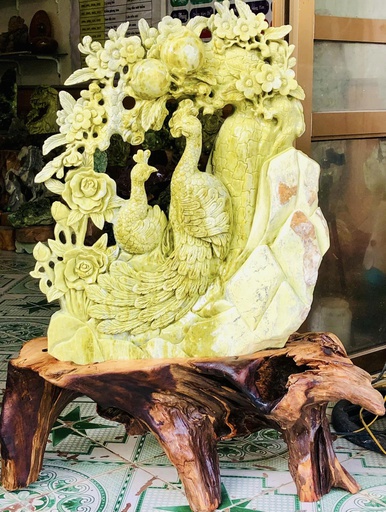 Tác Phẩm Uyên Ương Hạnh Phúc Viên Mãn Đá Serpentine Cao 75 Ngang 55 (cm) 66kg