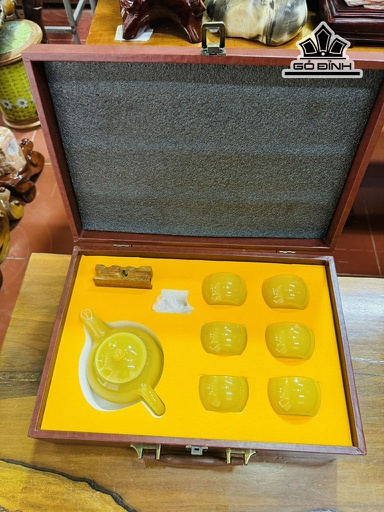 Bộ Bình Li Đá Onyx Vàng Khay Đá Canxedon Bình Cao 18 (cm) Dung Tích 320 (ml) Li Cao 7 (cm)