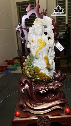 Tượng Phật Bà Quan Âm Đá Cẩm Thạch Cao 20,8 Ngang 10,1 Sâu 4,7 (cm) 1,1kg