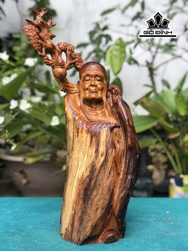 Tượng La Hán Trường My Gỗ Lũa Hương Cao 54 Ngang 25 Sâu 15 (cm)