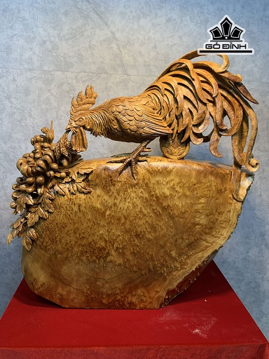 Tượng Nhất Kê Gỗ Nu Ngọc Am Cao 63 Ngang 60 Sâu 10 (cm)