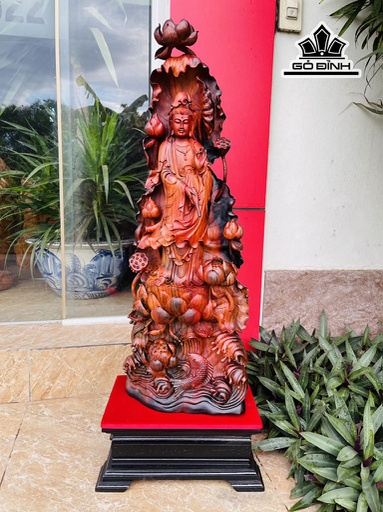 Tượng Quán Thế Âm Bồ Tát Gỗ Trắc Cao Cả Kỷ 100 Riêng Tượng 84 Ngang 30 Sâu 16 (cm)