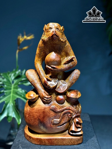 Tượng Khỉ Gỗ Hương Cao 41 Ngang 21 Sâu 14 (cm)