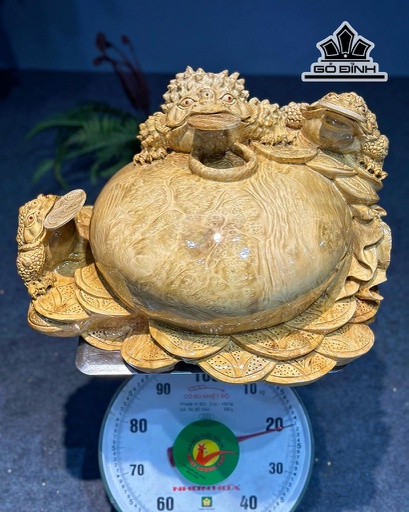 Tượng Tam Cóc Ngậm Tiền Gỗ Nu Kháo Cao 28 Ngang 44 Sâu 38 (cm)