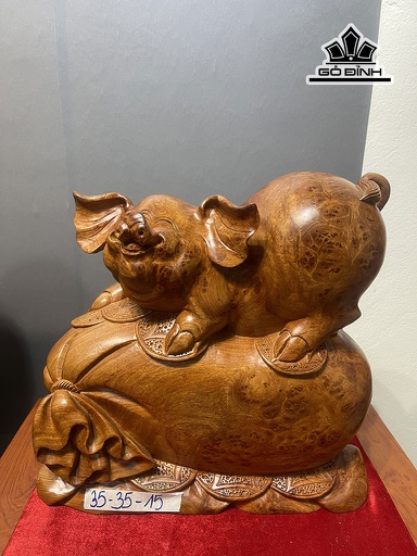 Tượng Heo Gỗ Nu Hương Cao 35 Ngang 35 Sâu 15 (cm)