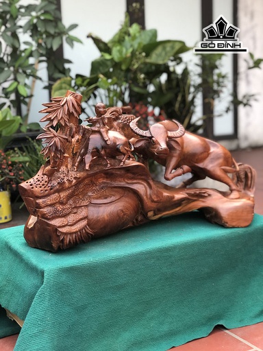 Tiểu Đồng Chăn Trâu Thổi Sáo Gỗ Hương Cao 46 Ngang 88 Sâu 32 (cm)