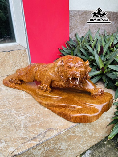Tượng Hổ Phong Thủy Gỗ Hương Cao 22 Ngang 60 Sâu 23 (cm)