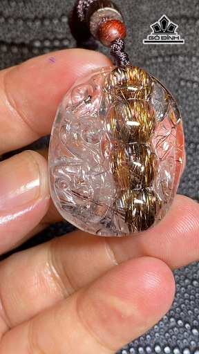 Mặt Dây Chuyền Đá Thạch Anh Tóc Nâu Lão Khoáng Cao 36,8 Ngang 28,8 Sâu 11,6 (mm) 20g