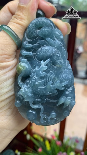 Mặt Dây Chuyền Rồng Lam Băng Đá Cẩm Thạch Cao 78,1 Ngang 43,7 Sâu 15,3 (mm) 80,1g