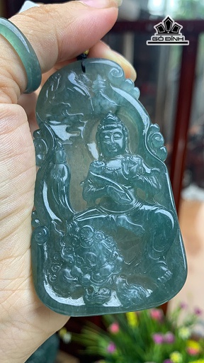 Mặt Dây Chuyền Văn Thù Băng Lam Đá Cẩm Thạch Cao 75,2 Ngang 42,1 Sâu 7,3 (mm) 42,5g