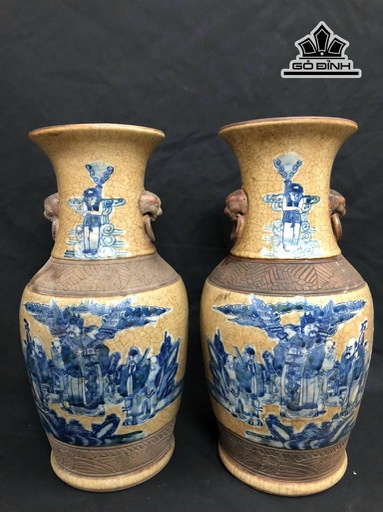 Đôi Bình Thành Hóa Vẽ Tích Phúc Lộc Thọ Cao 38 Đường Kính Bụng 65 (cm)