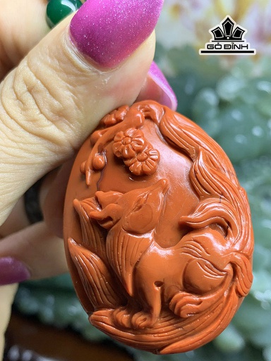 Mặt Dây Chuyền Hồ Ly Đá Mã Não Nam Hồng Cao 45,4 Ngang 33,8 Sâu 19 (mm) 43g