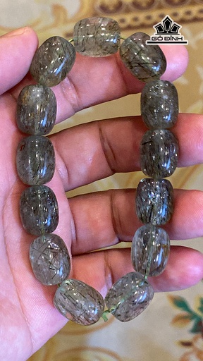 Vòng Tay Lu Thống Đá Thạch Anh Tóc Xanh Cao 12,6 Ngang 15,6 (mm) 56g