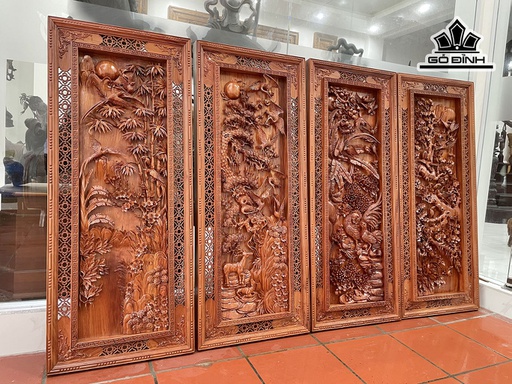 Tranh Tứ Quý Gỗ Hương Đá Cao 146 Ngang 60 Sâu 7 (cm)