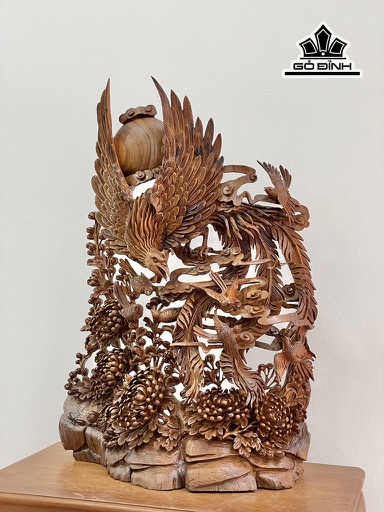 Tượng Bách Điểu Gỗ Bách Xanh Cao 85 Ngang 60 Sâu 27 (cm)