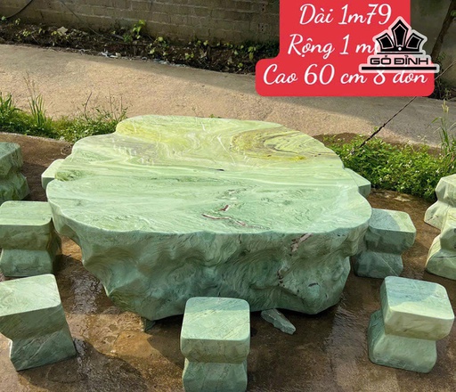 Bộ Bàn 8 Đôn Đá Serpentine Cao 60 Ngang 169 Dài 179 (cm)