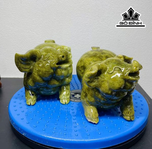Cặp Heo Phu Thê Đá Serpentine Cao 9 Ngang 9 (cm) 1,5 - 1,8kg
