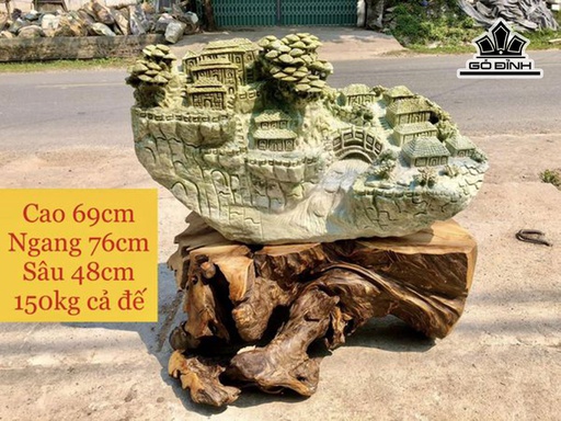 Tác Phẩm Tiểu Cảnh Làng Nhỏ Trên Sườn Núi Đá Serpentine Cao 69 Ngang 76 Sâu 48 (cm) 150kg