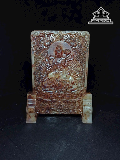 Tranh Thangka Phổ Hiền Bồ Tát Đá Cẩm Thạch Huyết Cao 22 Ngang 15 (cm) 1,7kg