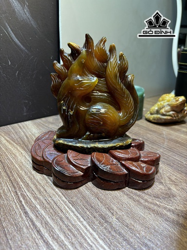 Tượng Cửu Vỹ Hồ Ly Đá Mã Não Cao 15 Ngang 15 Sâu 9 (cm) 0,9kg