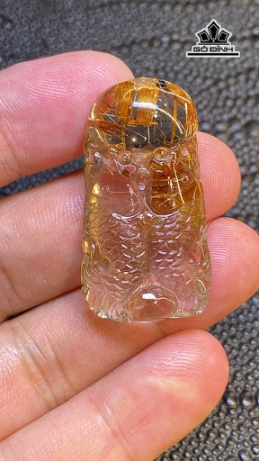 Mặt Dây Chuyền Song Ngư  Đá Thạch Anh Tóc Vàng Cao 39 Ngang 20 Sâu 10 (mm) 13,8g