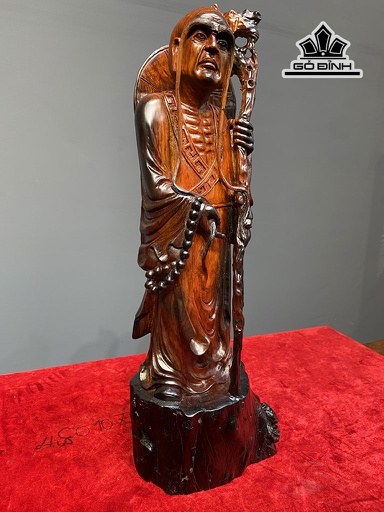 Tượng La Hán Trường Mi Gỗ Trắc Cao 46 Ngang 16 Sâu 13 (cm)