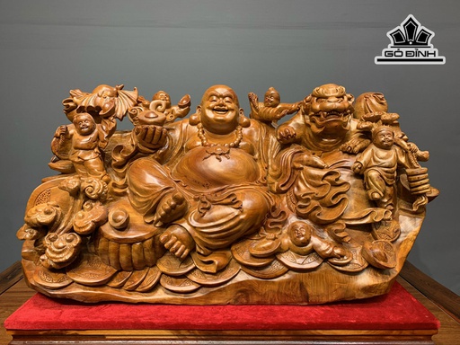 Tượng Phật Di Lặc Ngũ Phúc Gỗ Hương Cao 41 Ngang 78 Sâu 43 (cm)