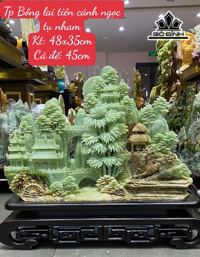 Tác Phẩm Bồng Lai Tiên Cảnh Đá Serpentine Cao 48 Ngang 35 Cả Đế Cao 45 (cm)