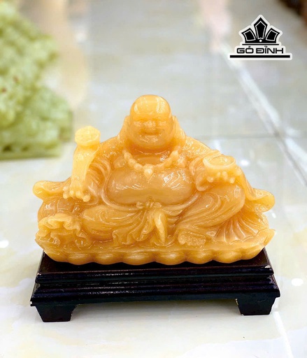 Tượng Phật Di Lặc Như Ý Tọa Đài Sen Đá Ngọc Hoàng Long Cao 12 Ngang 20 (cm) 2,3kg (Chưa Kèm Đế)