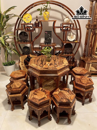 Bộ Đôn 7 Món Gỗ Cẩm Việt Bàn Cao 70 Mặt Bàn Rộng 81 - Ghế Cao 43 Mặt Ghế Rộng 36 (cm)