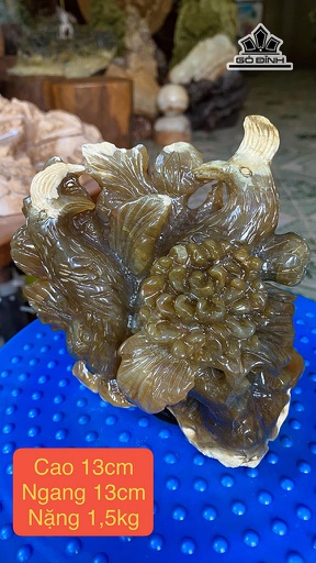 Tác Phẩm Cặp Uyên Ương Bên Cành Hoa Đá Serpentine Cao 13 Ngang 13 (cm) 1,5