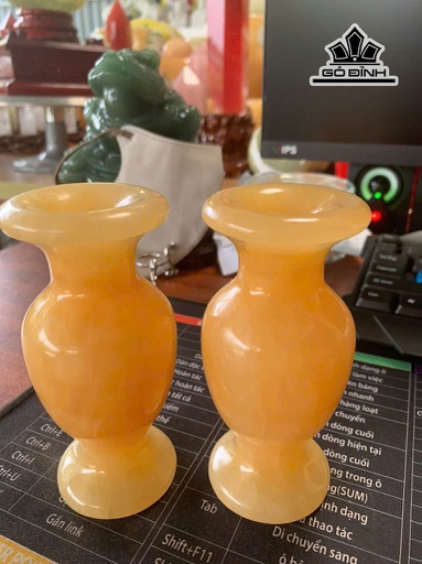 Cặp Lục Bình Đá Ngọc Hoàng Long Cao 12 Ngang 5,5 (cm)