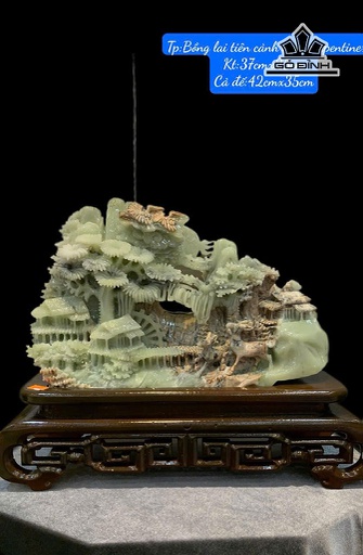 Tác Phẩm Bồng Lai Tiên Cảnh Đá Serpentine Cao 37 Ngang 25 Cả Đế Cao 42 Ngang 35 (cm)