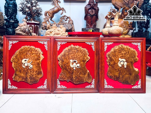 Tranh Chữ Gỗ Nu Ngọc Am - Khung Gỗ Hương Đỏ Cao 61 Ngang 51 Dày 2 (cm)