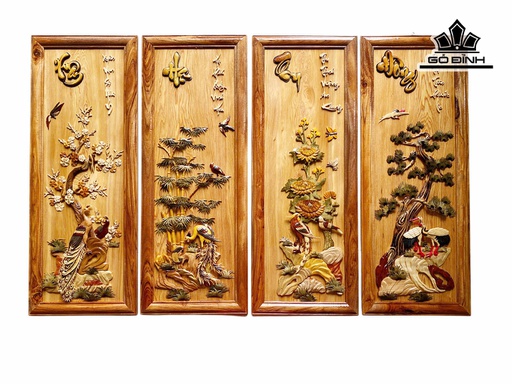 Bộ Tranh Xuân Hạ Thu Đông Gỗ Pơ Mu Cao 95 Ngang 36 Dày 1,5 (cm)