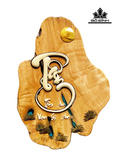 Bức Tranh Chữ Tâm Gỗ Trai Cao 66 Ngang 48 Dày 2 (cm)