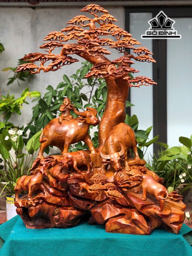 Tượng Gia Đình Trâu Gỗ Hương Cao 117 Ngang 86 Sâu 47 (cm)