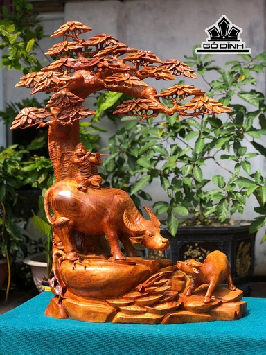 Tượng Tiểu Đồng Chăn Trâu Gỗ Hương Cao 91 Ngang 60 Sâu 28 (cm)