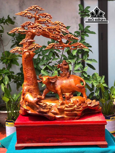 Tượng Gia Đình Trâu Gỗ Hương Cao Cả Kỷ 112 Riêng Tượng 90 Ngang 69 Sâu 36 (cm)