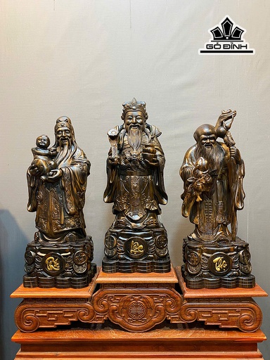 Tượng Phúc Lộc Thọ (Tam Đa) Gỗ Mun Hoa Cao 50 Ngang 19 Sâu 15 (cm) - KHÔNG KÈM KỶ