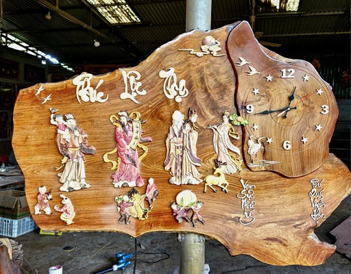 Tranh Phúc Lộc Thọ Gỗ Hương Việt Cao 81 Ngang 116 Dày 1,5 (cm)