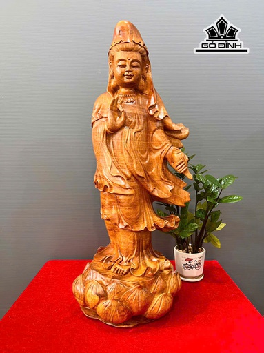 Tượng Phật Bà Quan Âm Gỗ Hương Cao 76 Ngang 35 Sâu 30 (cm)