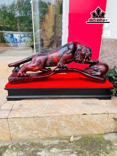 Tượng Hổ Phong Thủy Gỗ Hương Cao 30 Ngang 70 Sâu 20 (cm) Cả Kỷ 42-75-25 (cm) 9kg