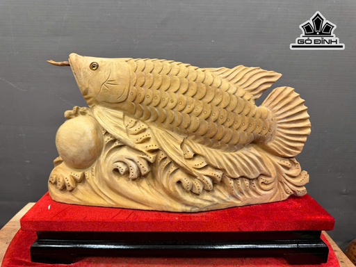 Tượng Cá Kim Long Gỗ Ngọc Am Cao 25 Ngang 46 Sâu 13 (cm) - Cao Cả Kỷ 35 (cm) 5kg