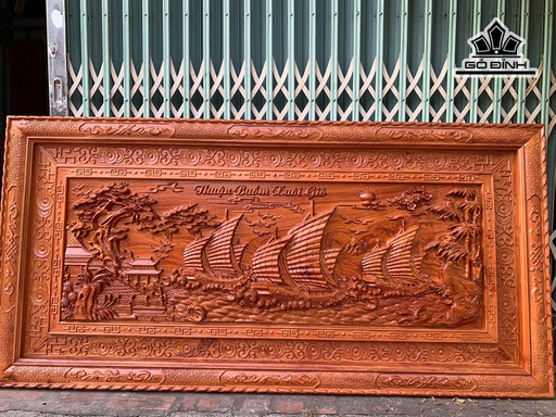 Tranh Thuận Buồm Xuôi Gió Gỗ Hương Đá Kích Thước 197x97x5,5 Ván 4 (cm)