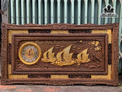 Tranh Thuận Buồm Xuôi Gió Gỗ Mun Đuôi Công Kích Thước 67x127x4 Ván 4 (cm)