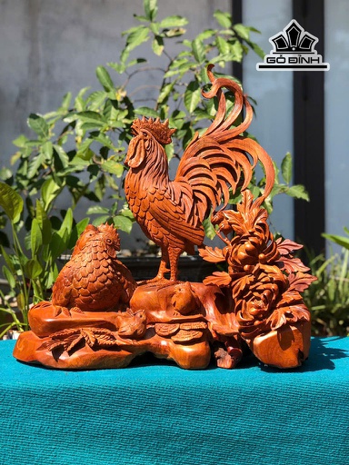 Tượng Gia Đình Gà Gỗ Hương Cao 62 Ngang 60 Sâu 28 (cm)