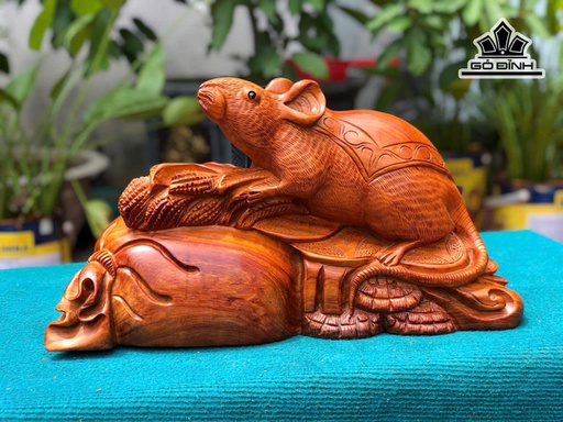 Tượng Chuột Phong Thủy Gỗ Hương Cao 26 Ngang 47 Sâu 16 (cm)